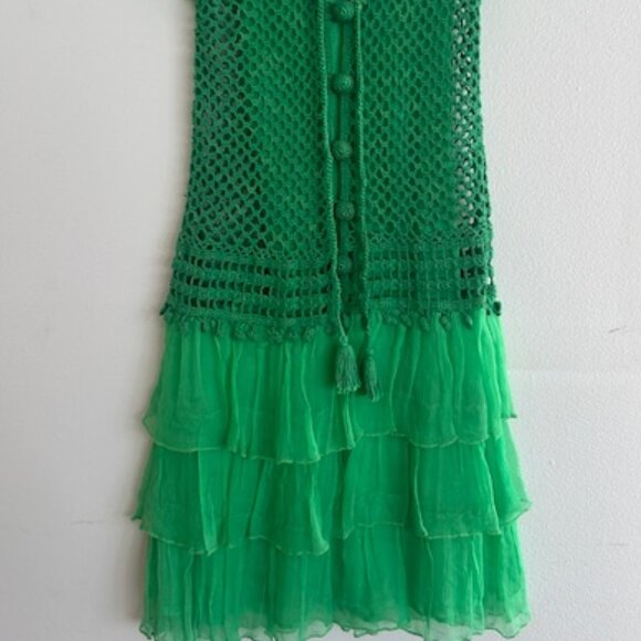 Anthropologie Love The Label Tiered Kelly Green Crochet Flutter-Sleeve Dress NWT - Picture 9 of 16